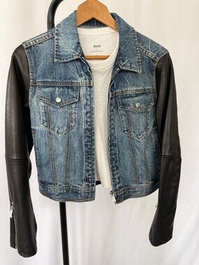 Rag & Bone Denim Jacket with Leather Sleeves – Moto Hybrid – Never Worn – Size S